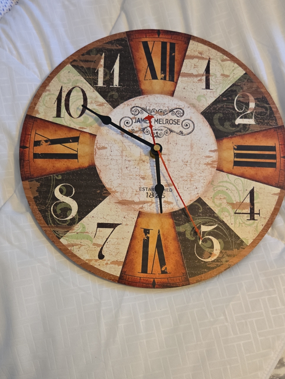 Vintage-Inspired Round Wall Clock in Brown and Cream, Works, Comes With Battery